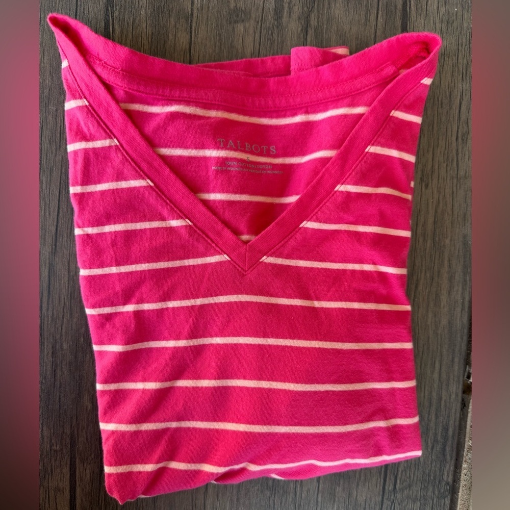 Talbots Fun Raspberry Peach Stripe Tise Sleeve V-… - image 8